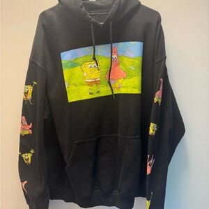 Black Graphic Hoodie with SpongeBob Print